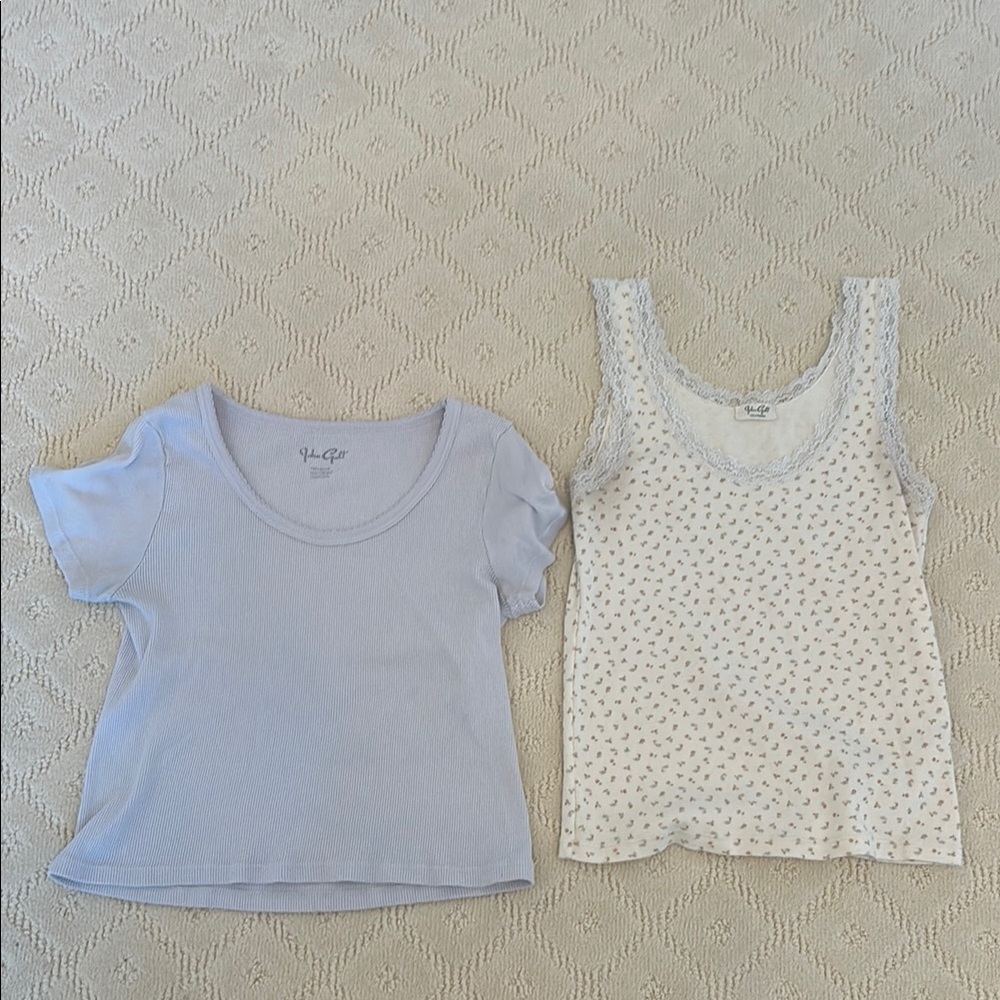Brandy Melville Light Blue and cream with flower tops. Lounge and casual wear.